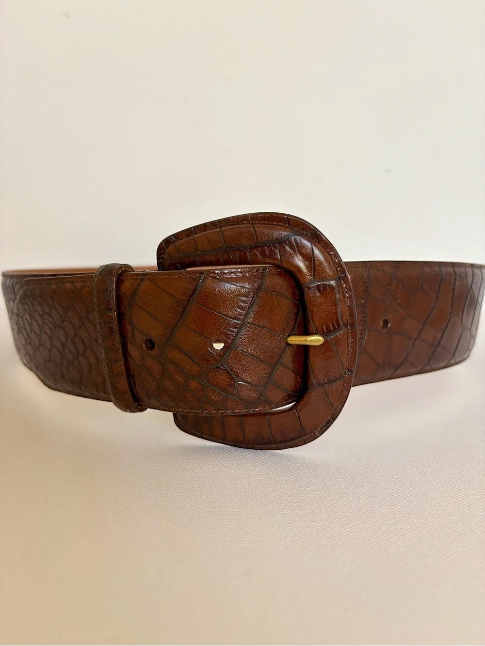 Animal Print Leather Belt in Brown